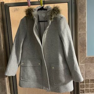 J Crew gray wool blend hooded parka size 8 Petite